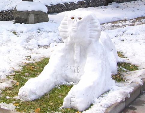 雪雕艺术，石狮