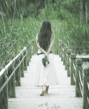 雨中散步的美女
